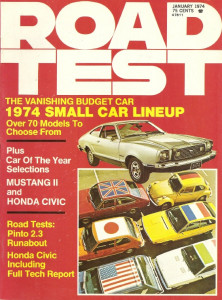 ROAD TEST MAGAZINE 1974 JAN - CARS OF THE YEAR: MUSTANG II & HONDA CIVIC